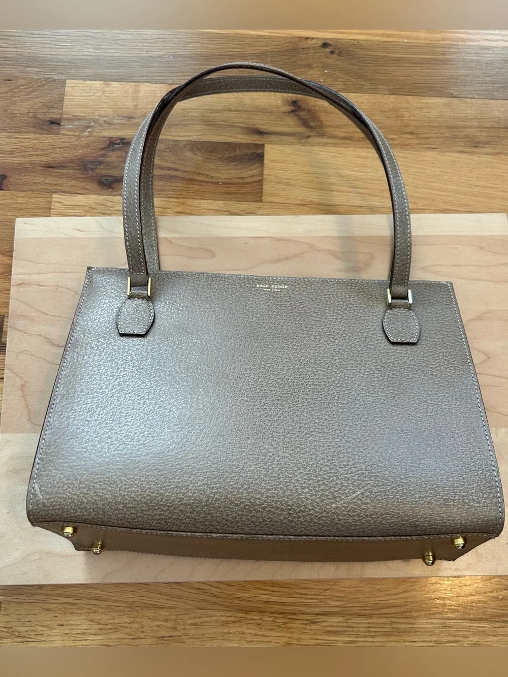 kate spade taupe brown textured leather tote